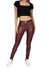 Dámske legíny Hugz Jeans  Wine Faux Leather Biker Mid Waist