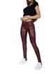 Dámske legíny Hugz Jeans  Wine Faux Leather Biker Mid Waist