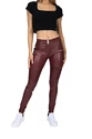 Dámske legíny Hugz Jeans  Wine Faux Leather Biker Mid Waist