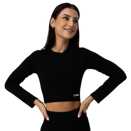 Dámske tričko GymBeam FLO Ribbed CropTop Black