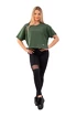 Dámske tričko Nebbia  Organic Cotton Loose Fit “The Minimalist” Crop Top 417 dark green