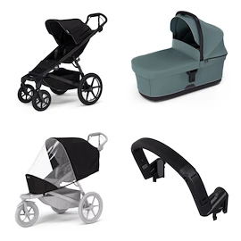 Mestský kočík Thule Urban Glide 4-wheel Black + Korbička Bassinet Mid blue SET 4v1