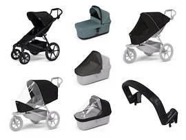 Mestský kočík Thule Urban Glide 4-wheel Black + Korbička Bassinet Mid blue SET 7v1