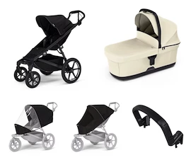 Mestský kočík Thule Urban Glide 4-wheel Black + Korbička Bassinet Soft beige SET 5v1