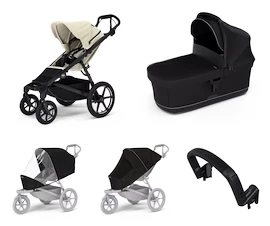 Mestský kočík Thule Urban Glide 4-wheel Soft beige + Korbička Bassinet Black SET 5v1