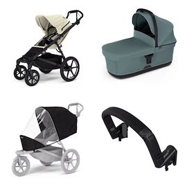 Mestský kočík Thule Urban Glide 4-wheel Soft beige + Korbička Bassinet Mid blue SET 4v1